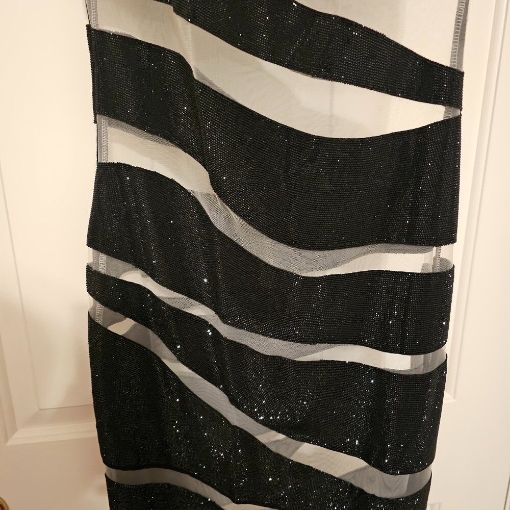 Rhinestone & Sheer Cocktail Dress - Picture 6 of 9